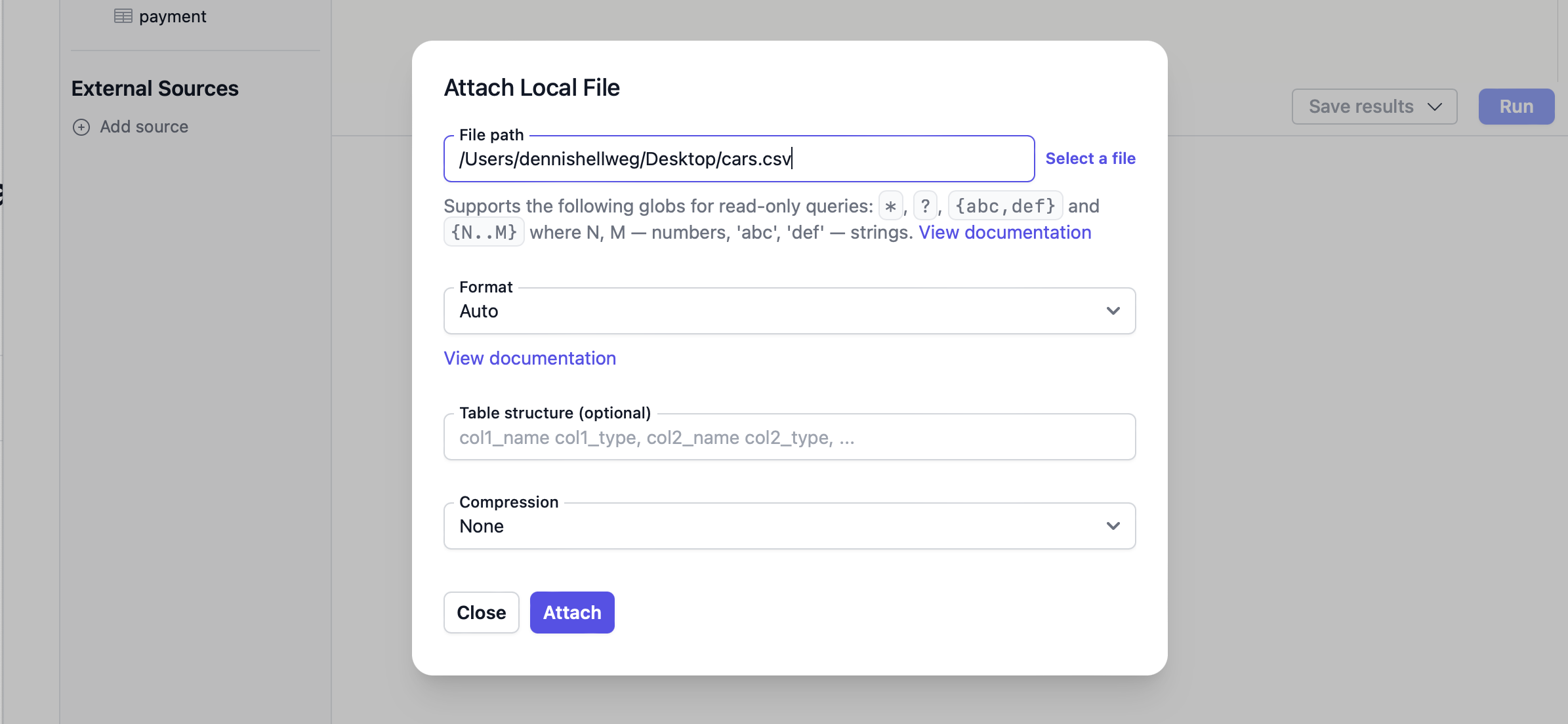 Attach source - Local file