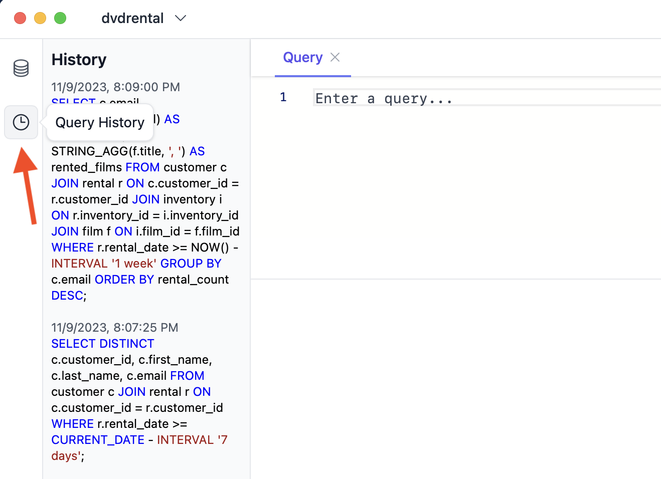 Query history