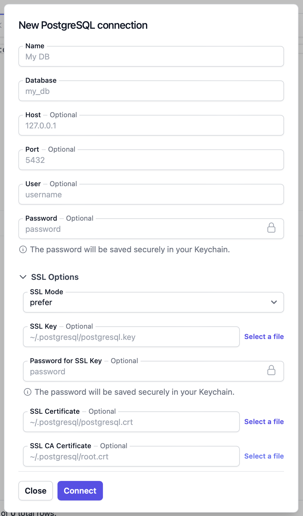 SSL options screenshot